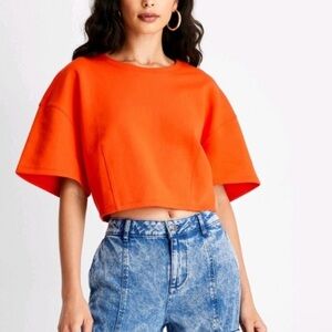 Future Collective Kahlana Barfield Brown Short Sleeve Boxy Cropped Top Orange